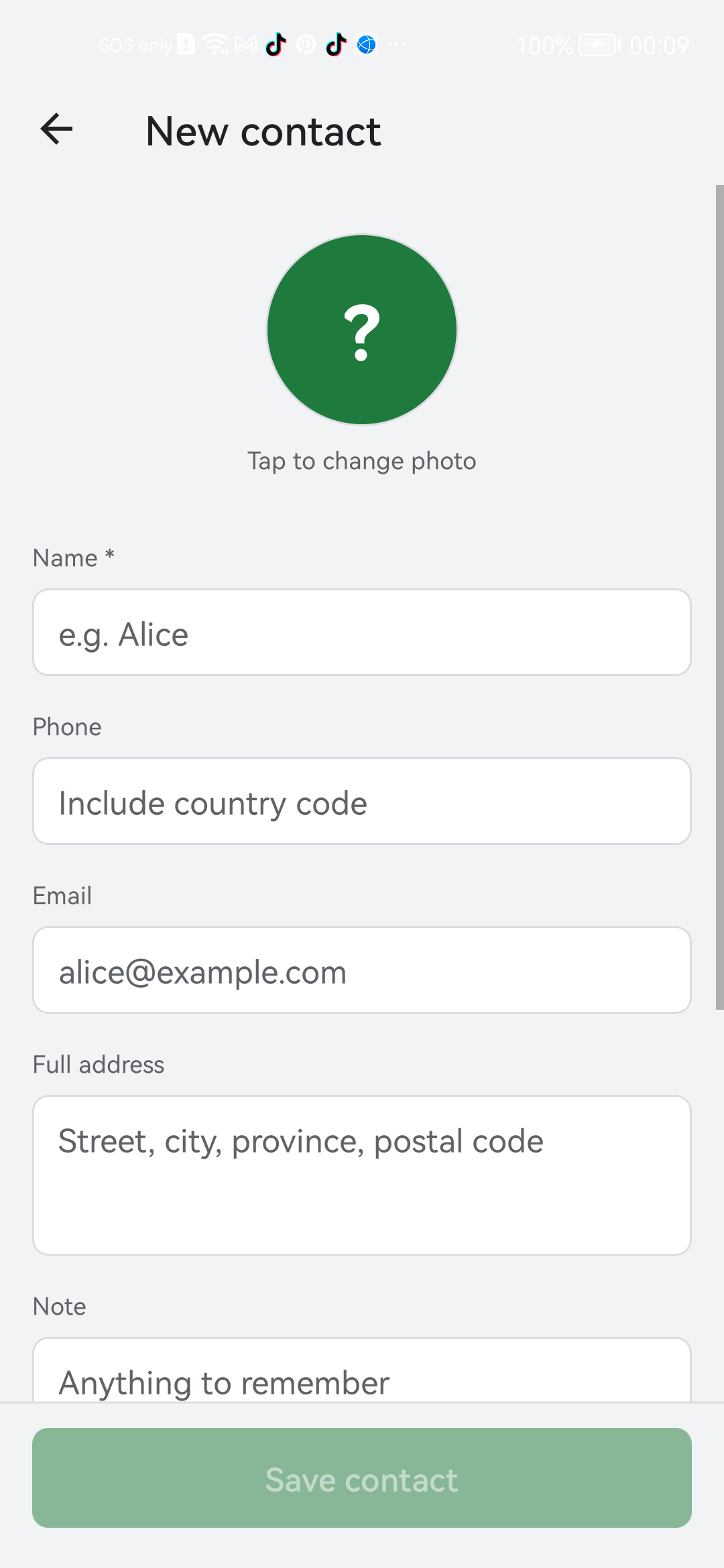 Bexbox Add Contact form with name field