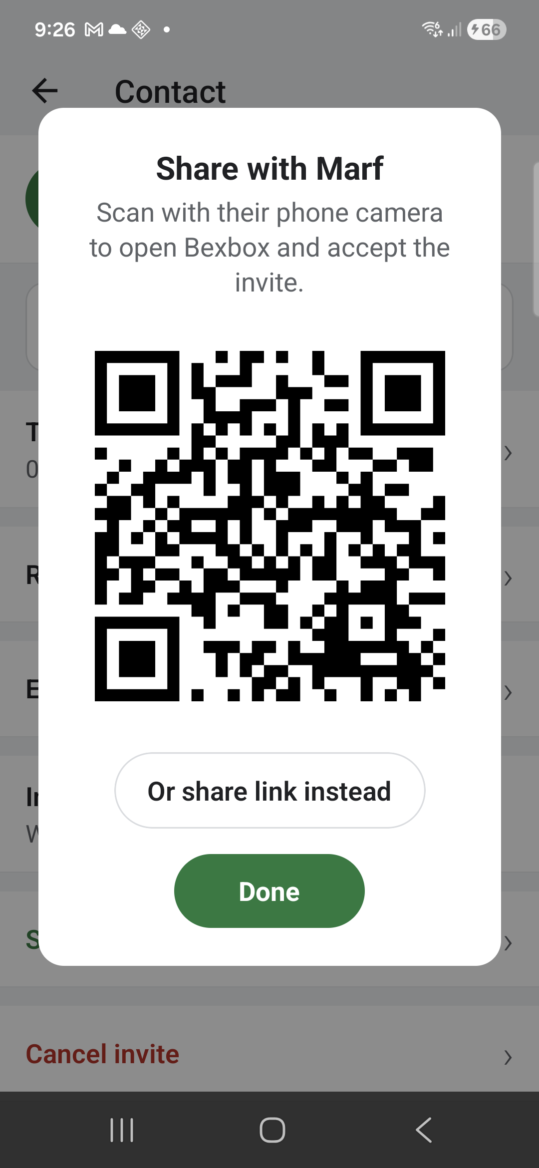 Bexbox QR code for in-person ledger sharing