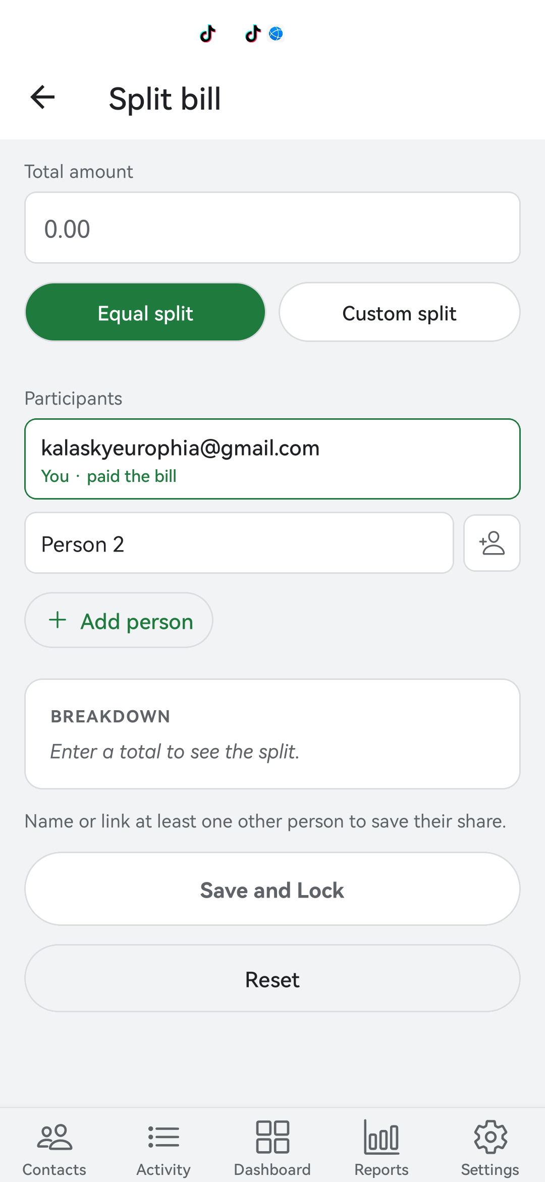 Bexbox Split Bill calculator with equal and custom split options