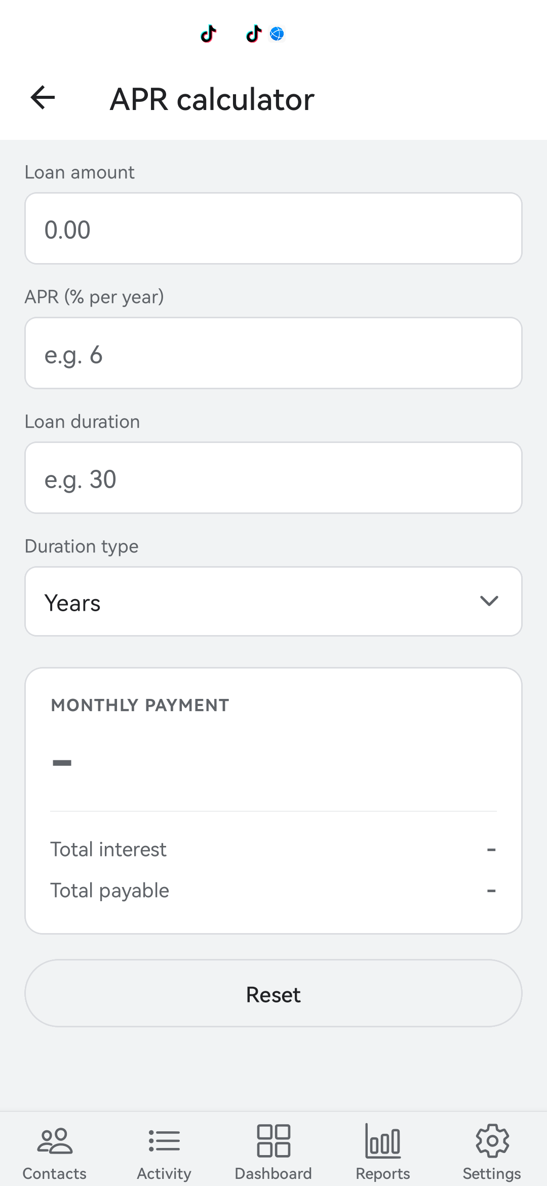 Bexbox APR calculator with loan amount, APR, duration, monthly payment